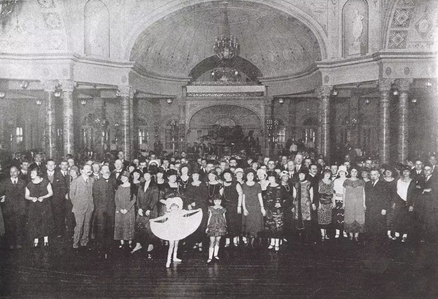  Russian Ball in the Majestic Hotel, c. 1929. Image: V. D. Zhiganov Russians in Shanghai (1936), in  Katya Knyazeva's  Shanghai Architecture Series in Magazeta [online] https://magazeta.com/2019/04/arc-majestic/  (2019)