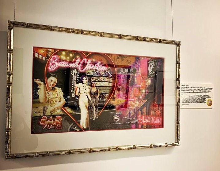 Self-portrait with A Lady From 上海 Shanghai in Burwood Chinatown. Artist: Tatiana Pentes. Highly Commended Award Burwood Art Prize 2022. Digital print special thanks The Print Lab National Art School (NAS) .