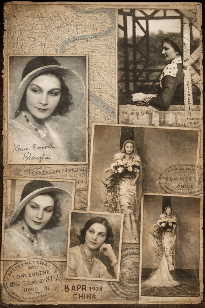 Photocollage Чужие города Strange Cities a portrait of Xenia Vladimirovna (Ermolaeff) by Josepho Schick and Amy Wang: Shanghai c.1930.